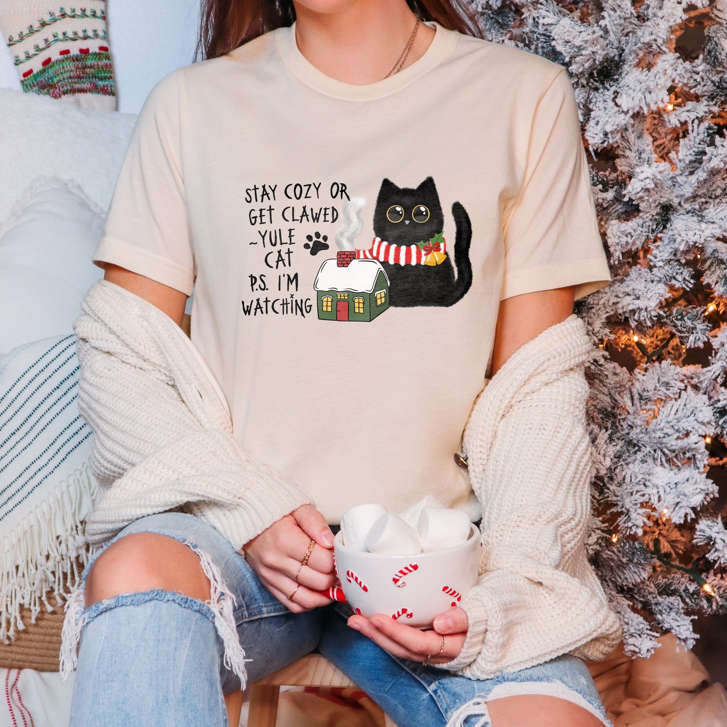 Stay Cozy or Get Clawed Yule Cat T-Shirt